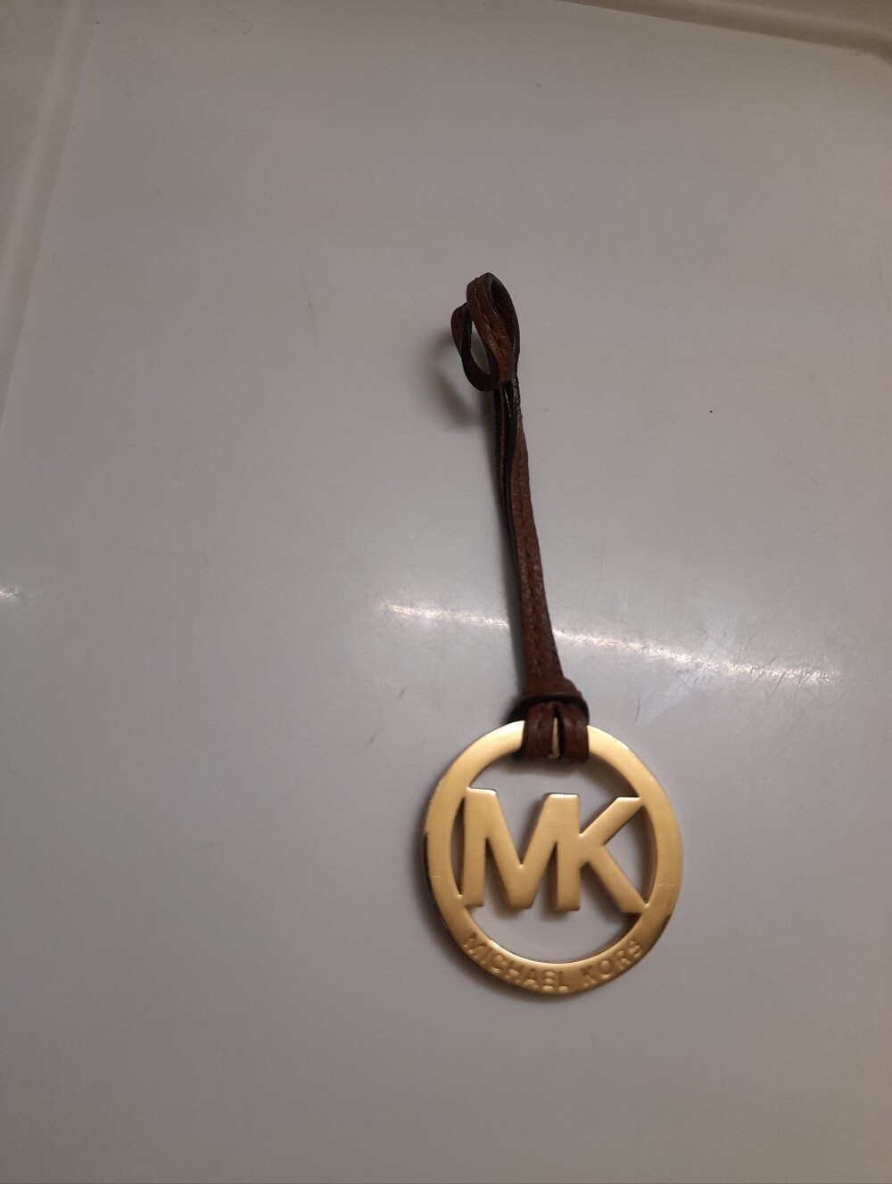 Michael Kors Gold-Tone MK Logo Leather Strap Bag Charm